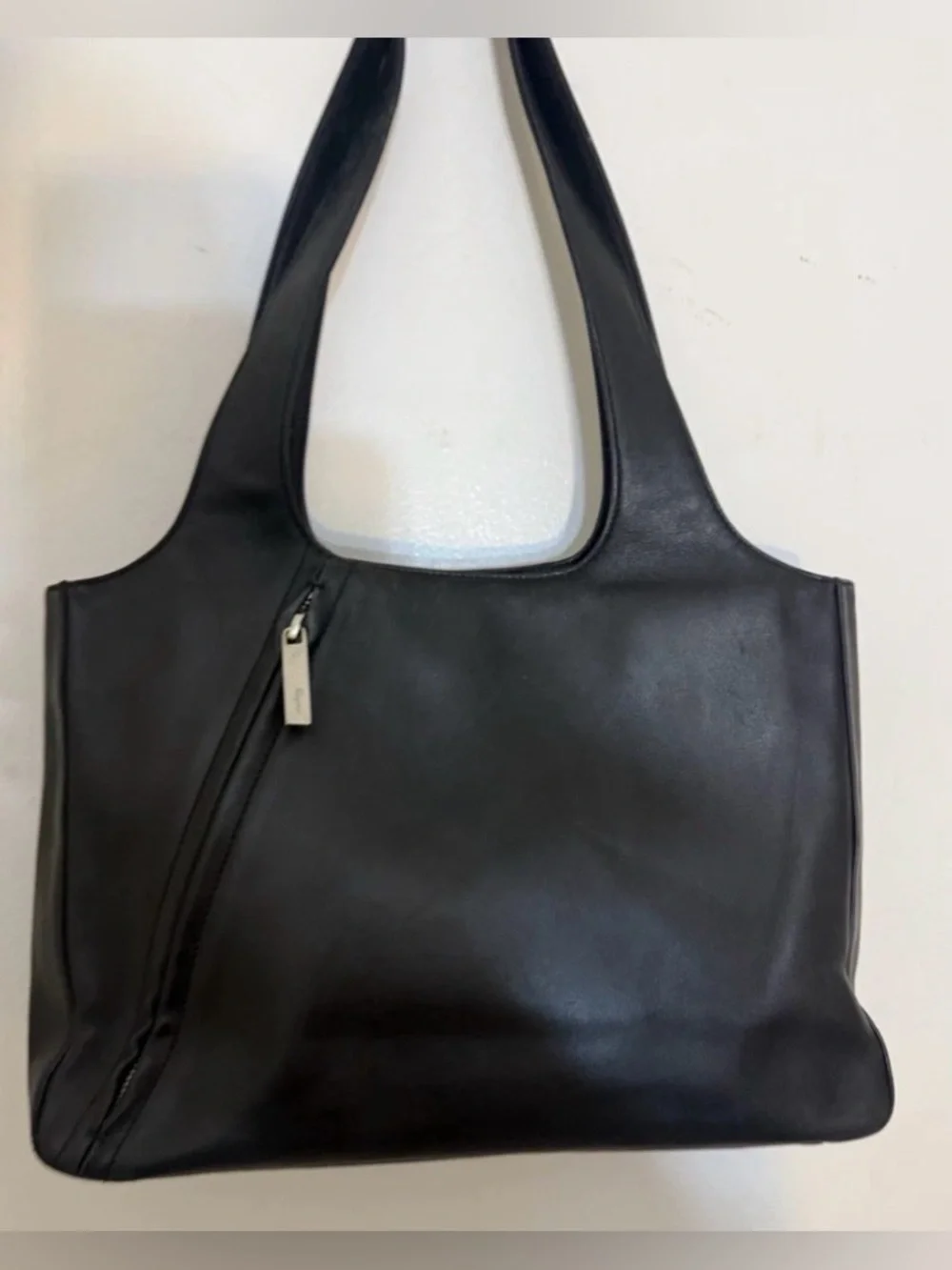 Authentic Ferragamo Black Soft Leather Hobo Tote Bag with Dual Outer Zips